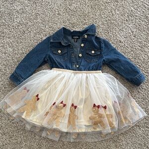 Gingerbread Denim dress with Cream Tulle Skirt